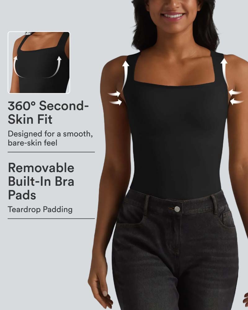 Solid Color Square Neck Built-In Bra Tank Top