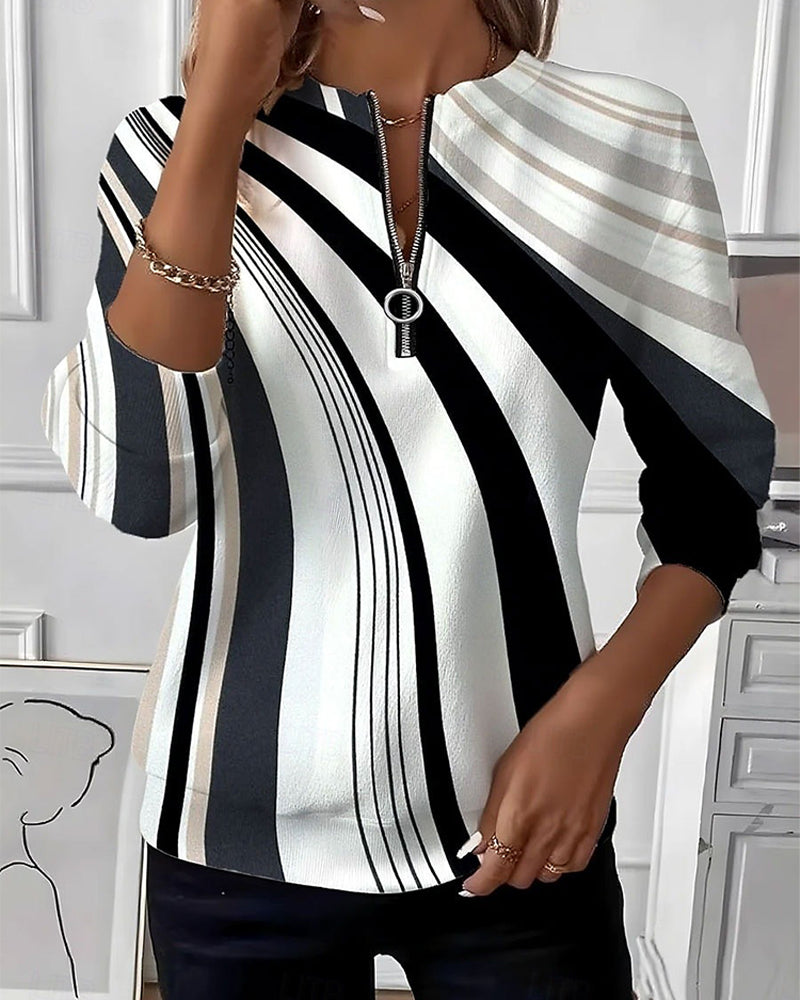 Diagonal Striped Zipper Sweatshirt