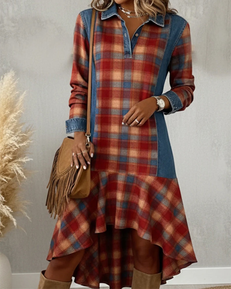 Plaid Lapel Fashion Dress
