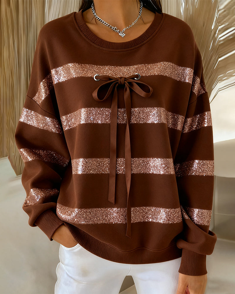 Round Neck Bow Casual Sweatshirt