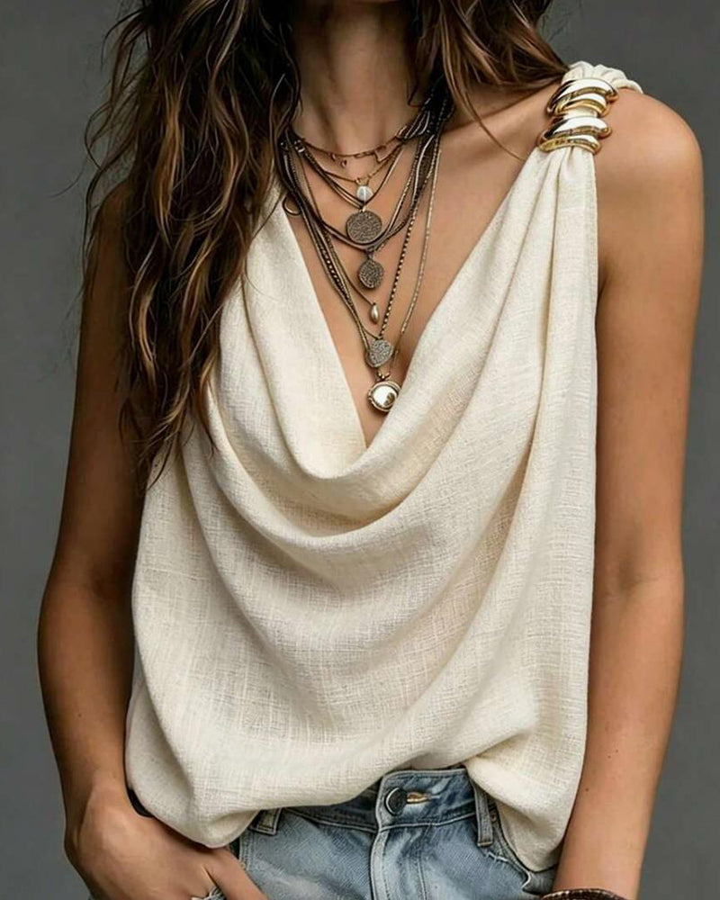 Metal Decorative Draped Collar Tank Top