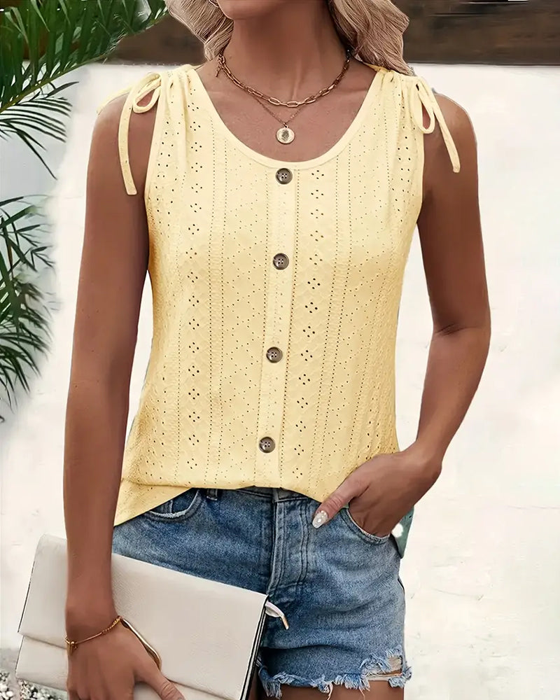 Tie-Strap Hollow Sleeveless Tank Top
