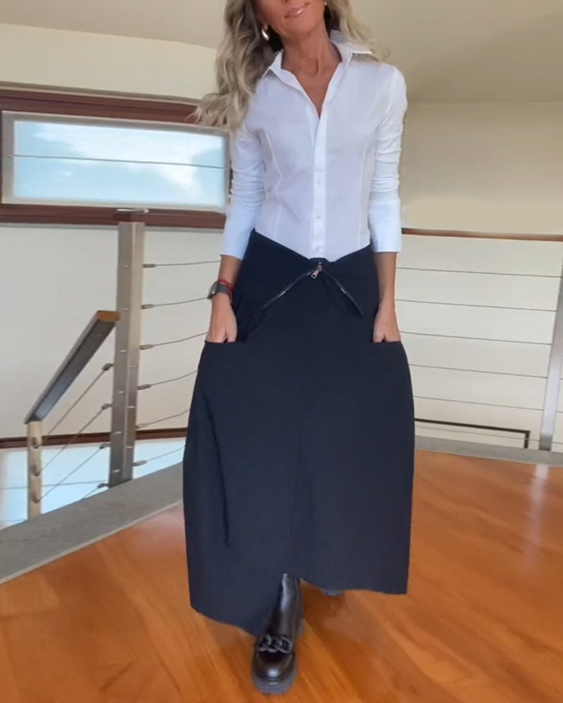 Fashionable solid color zipper pocket skirt
