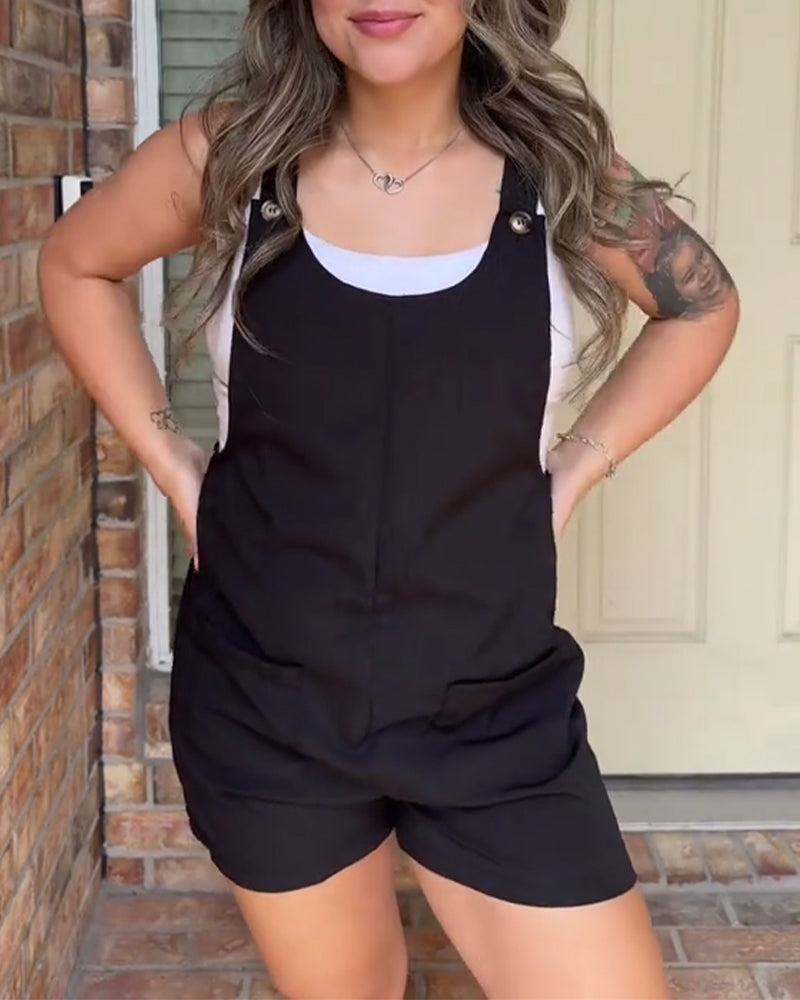 U-Neck Pocket Overalls Jumpsuit