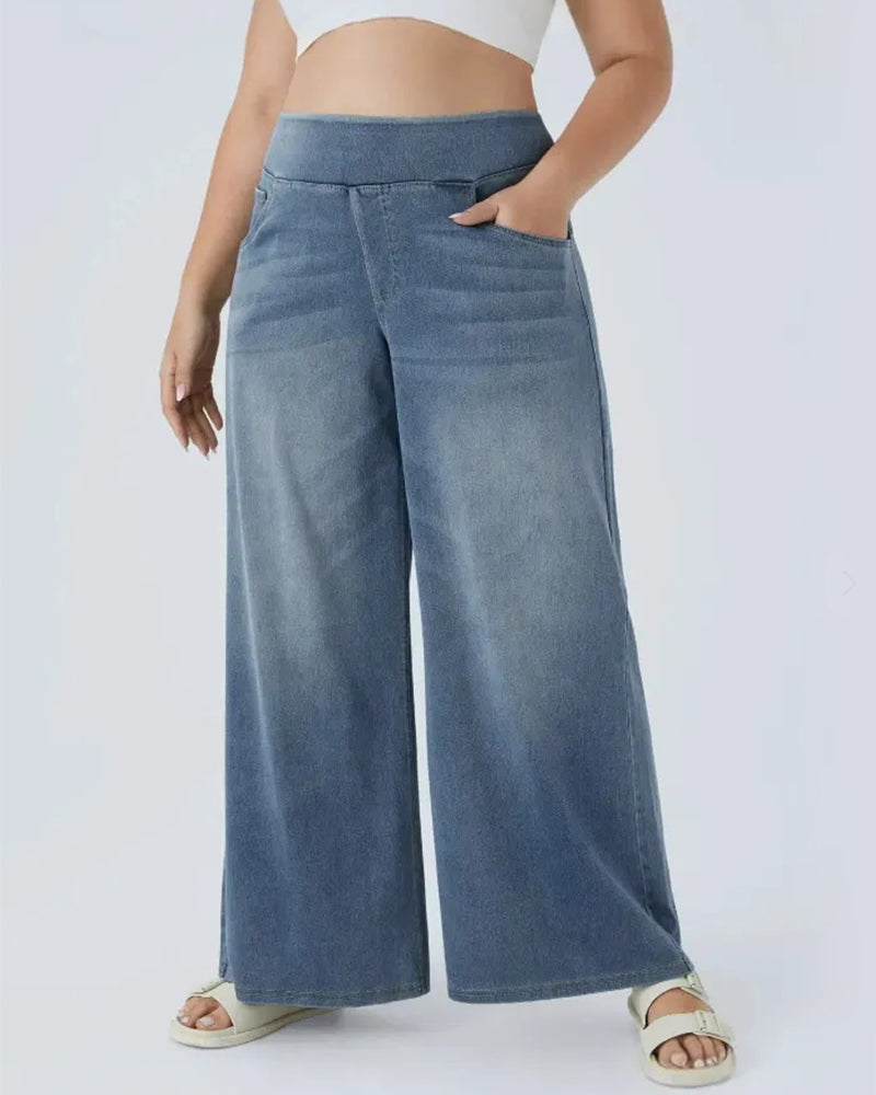 High-Waisted Washed Loose Baggy Casual Denim