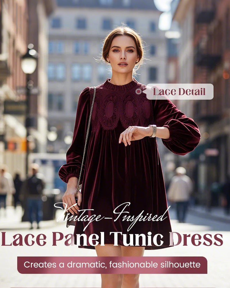 Vintage-Inspired Lace Panel Tunic Dress