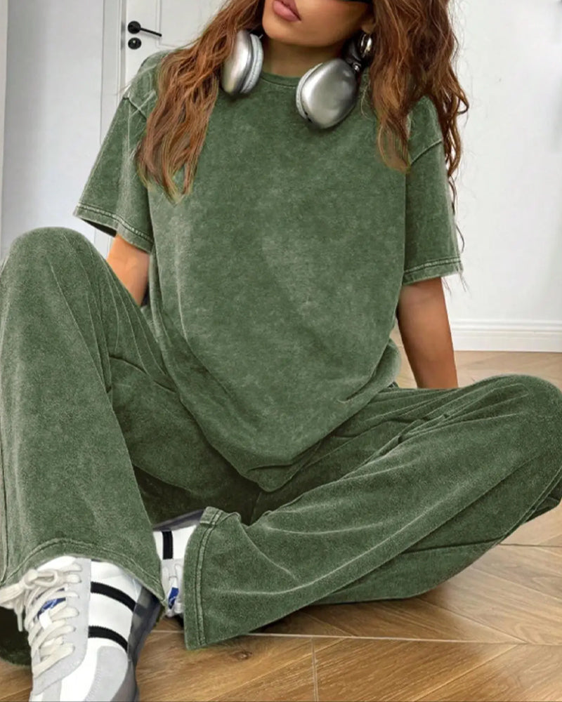 Casual Vintage Short Sleeve Set