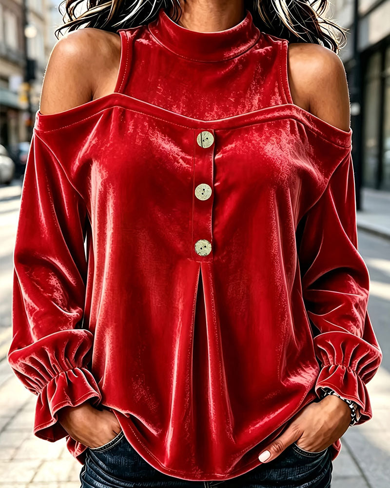 Velvet Bardot Wooden Button Blouse