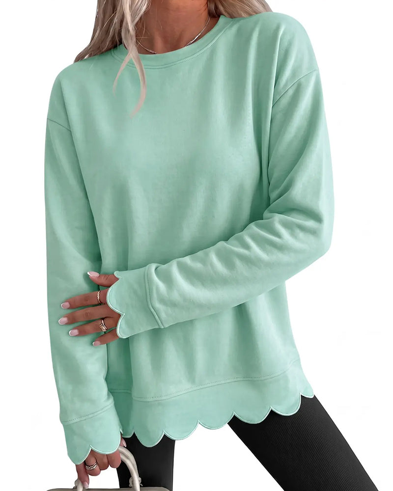 Scallop Trim Casual Sweatshirt