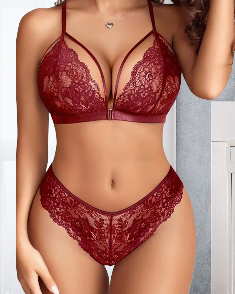 Sexy Lace Front Closure Racerback Lingerie Set