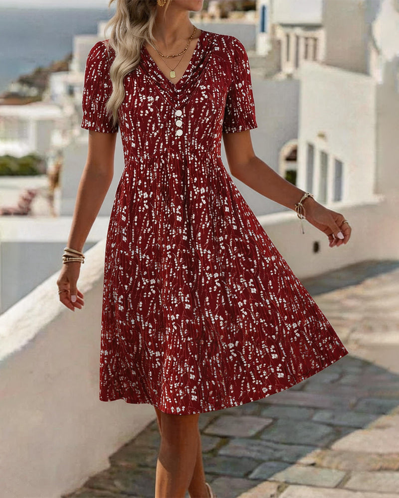 Floral Shirred V-Neck Dress