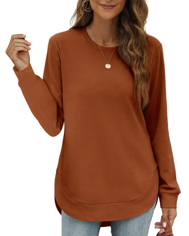 Round Neck Curved Hem Solid Sweatshirt