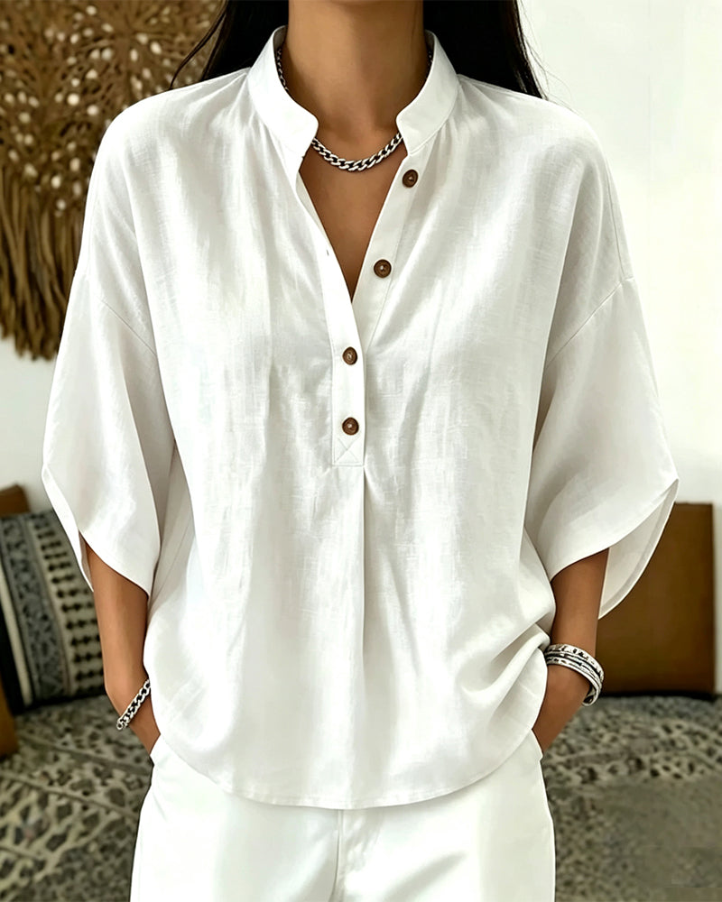 V-Neck Flare Sleeve Blouse