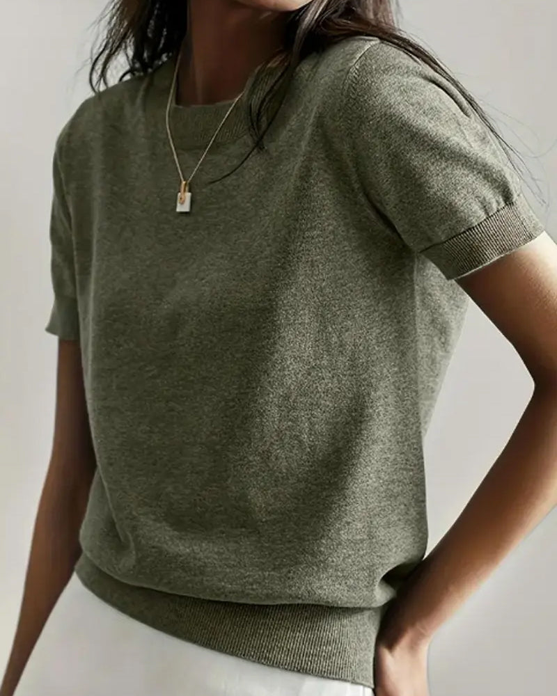 Round Neck Short Sleeve Thin Knit Jumper