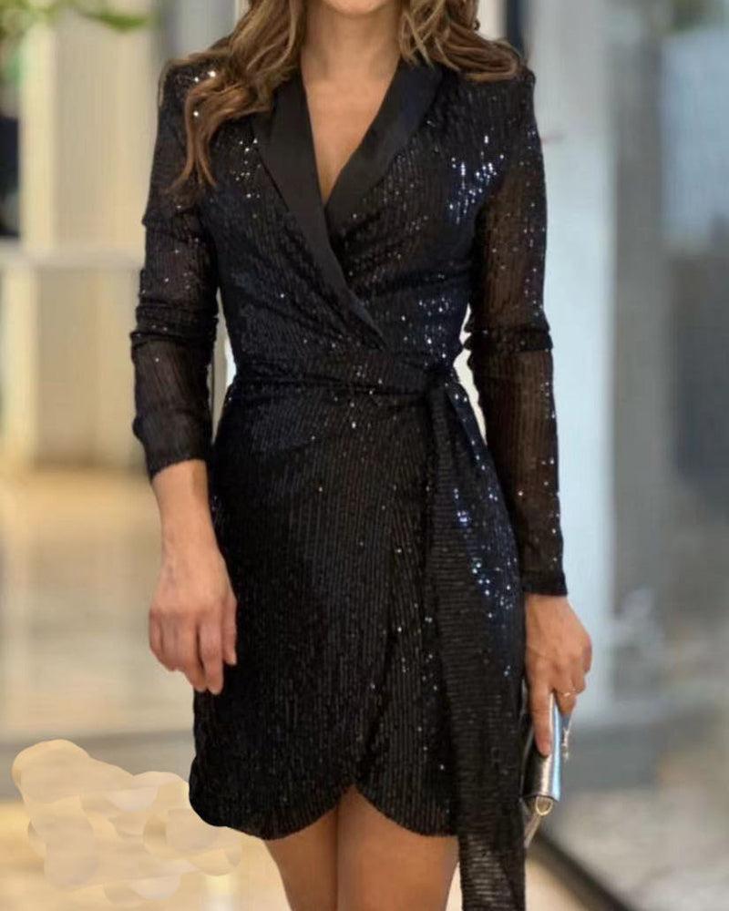 Lapel long sleeve party style dress