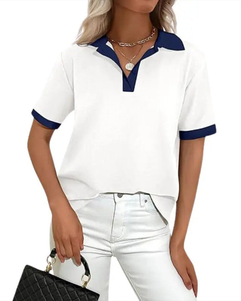 Polo Collar Colorblock Short-Sleeve T-Shirt