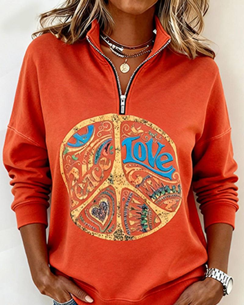 Half Zip Collar Letter Print Sweatshirt