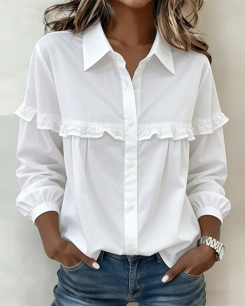 Casual Ruffled Solid Color Women's Blouse