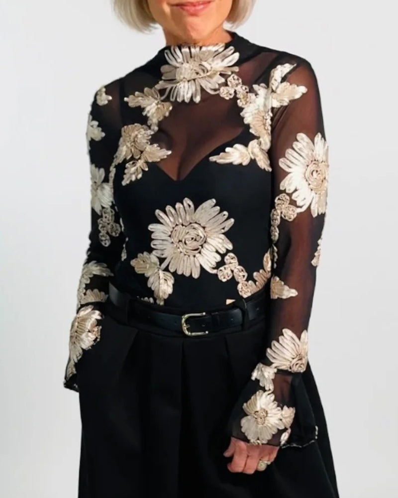 Trumpet Sleeve Fashion Floral Blouse