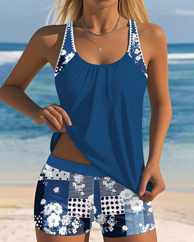 Printed Two-Piece Boxer Swimsuit