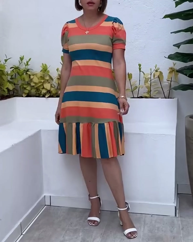 Casual Short Sleeve Striped Dress