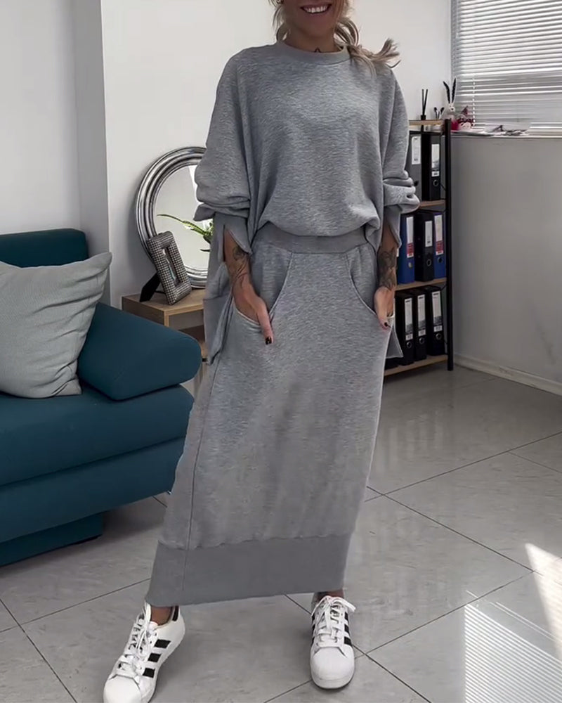 Threaded Sweatshirt & Skirt Set