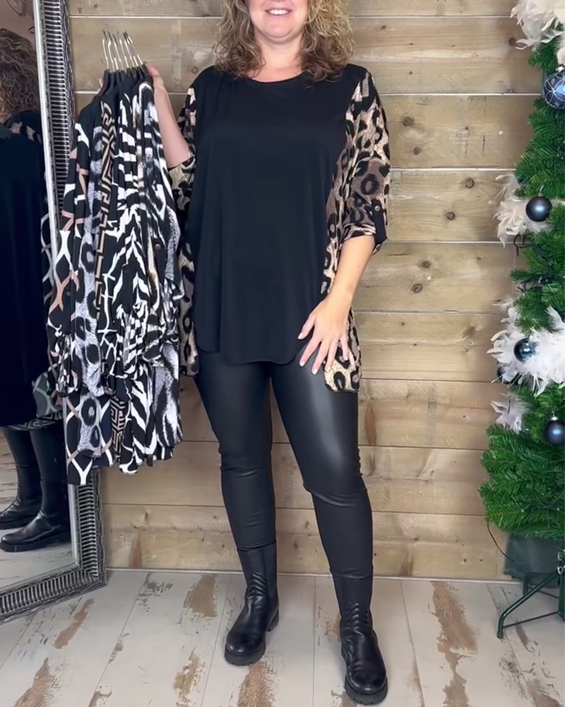 Leopard print crew neck casual top