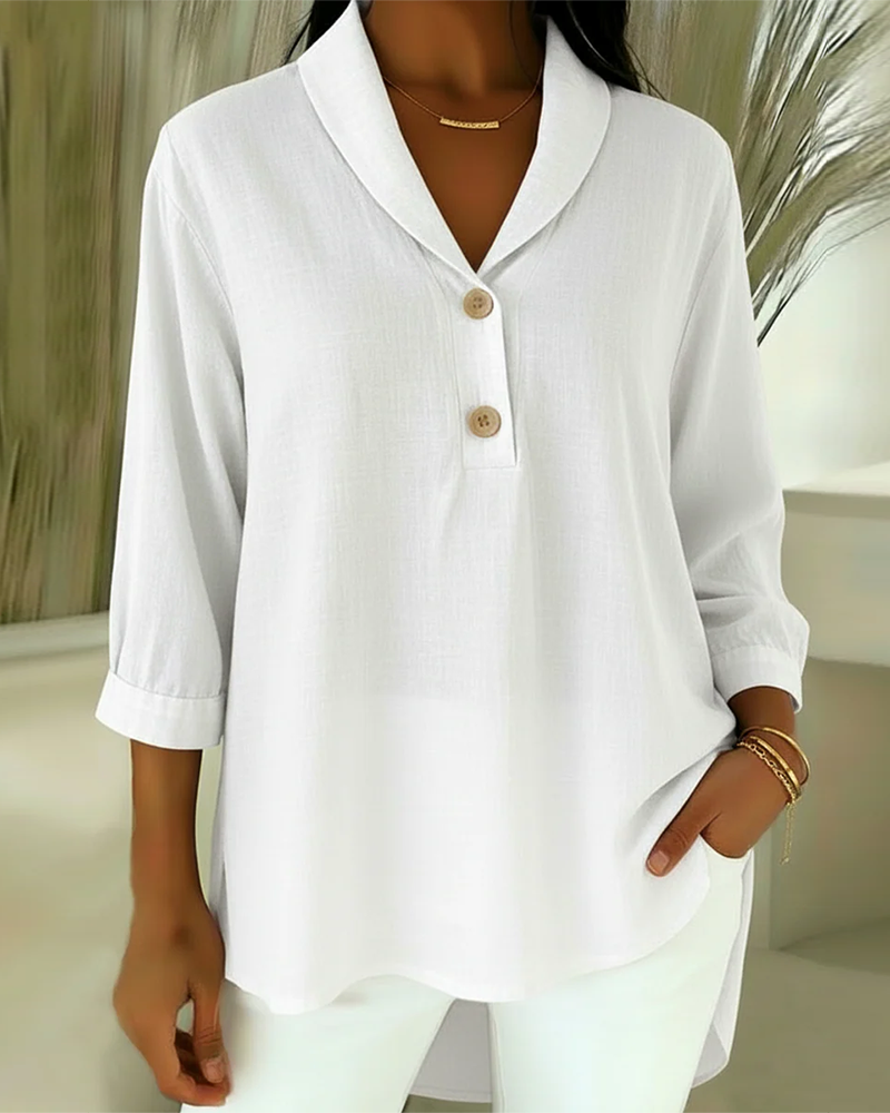 Commuter-Style Button V-Neck Blouse