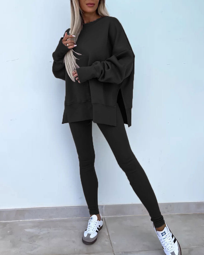 Slim Pants Loose Sweatshirt Set