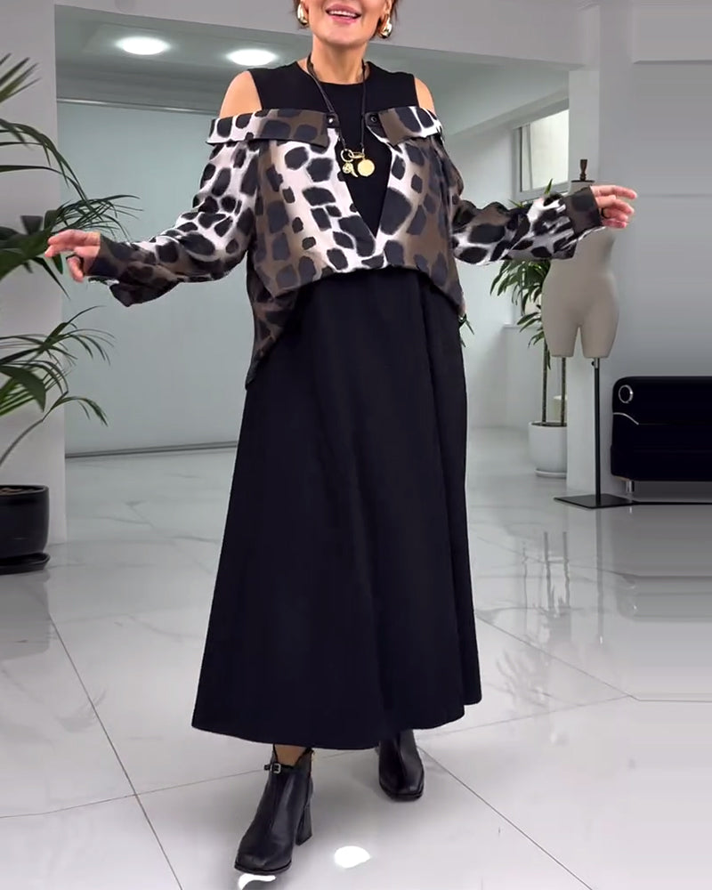 Off-the-shoulder leopard print casual dress