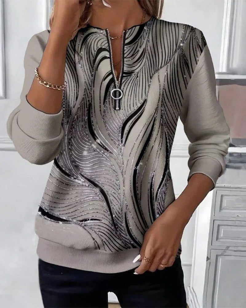 Casual Printed Zipper Sweatshirt