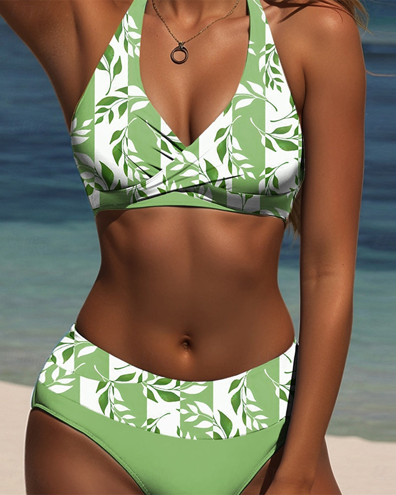 Sexy V-Neck Bra Triangle Print Swimsuit
