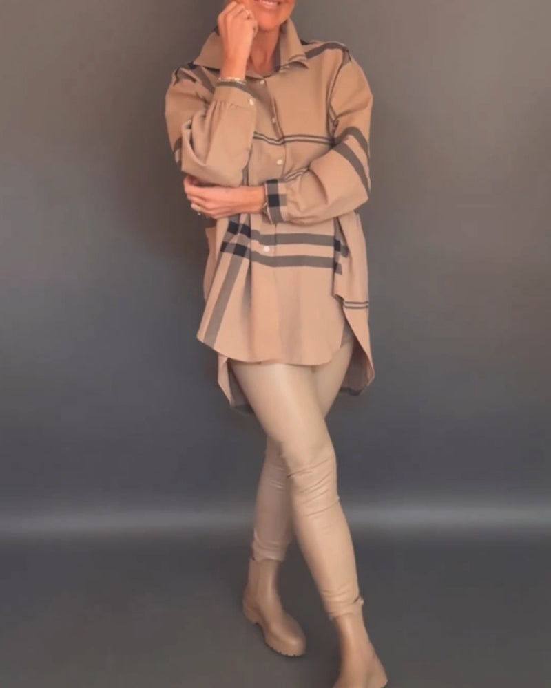 Casual plaid lapel shirt