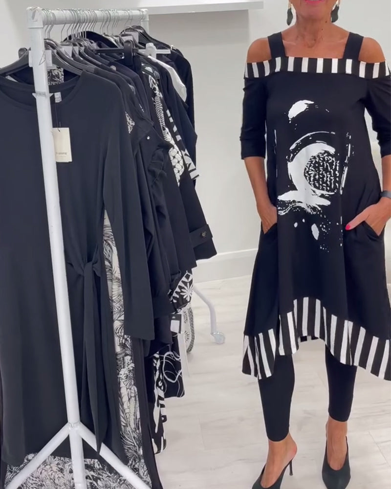 Aumora Off-Shoulder Irregular Loose Print Dress