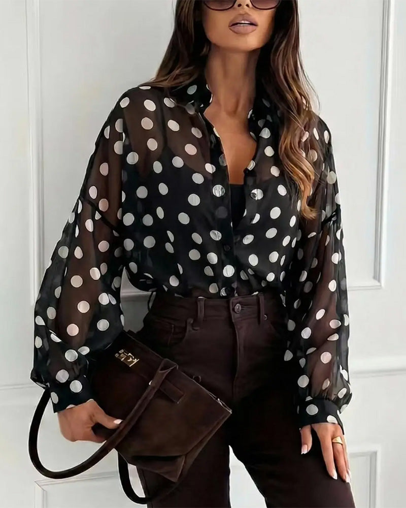 Long-Sleeved Polka Dot Blouse