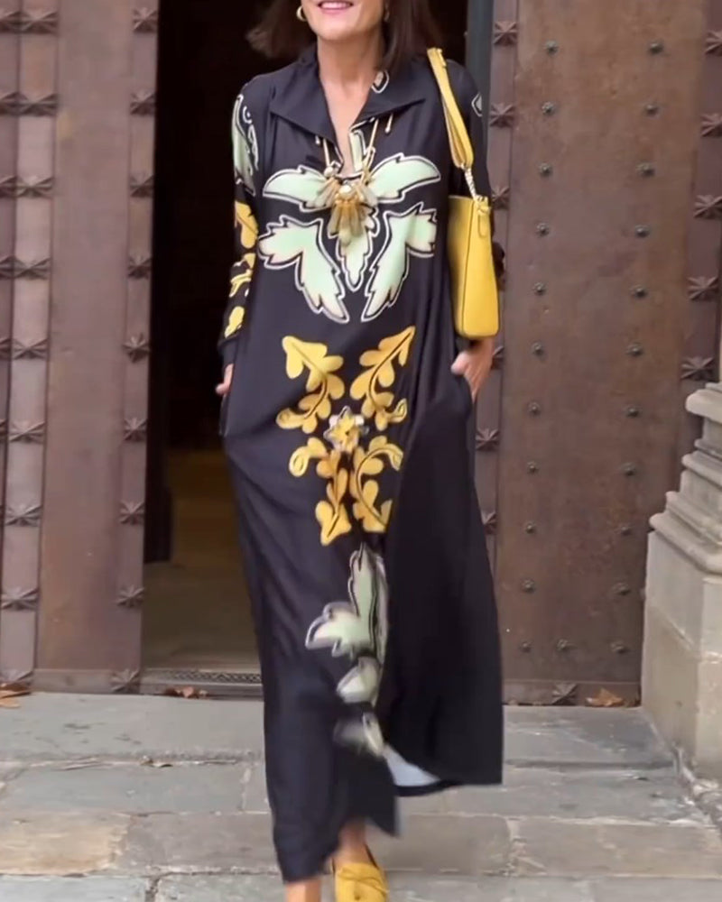 Lapel printed fashion dress