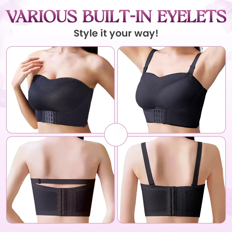 Non-Slip Comfort Strapless Push-Up Bra with Front Buckle