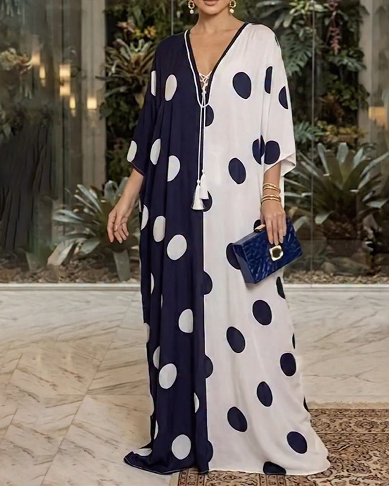 V-Neck Large Polka Dot Casual Dress
