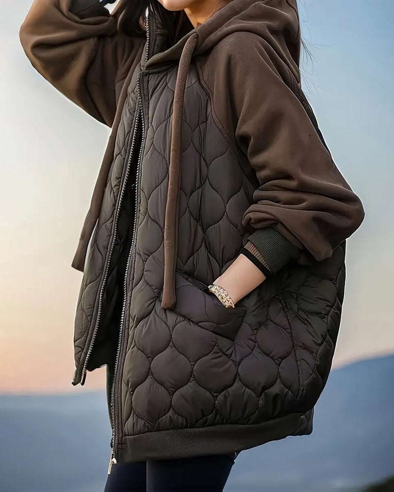 Stylish Hooded Quilted Patchwork Coat