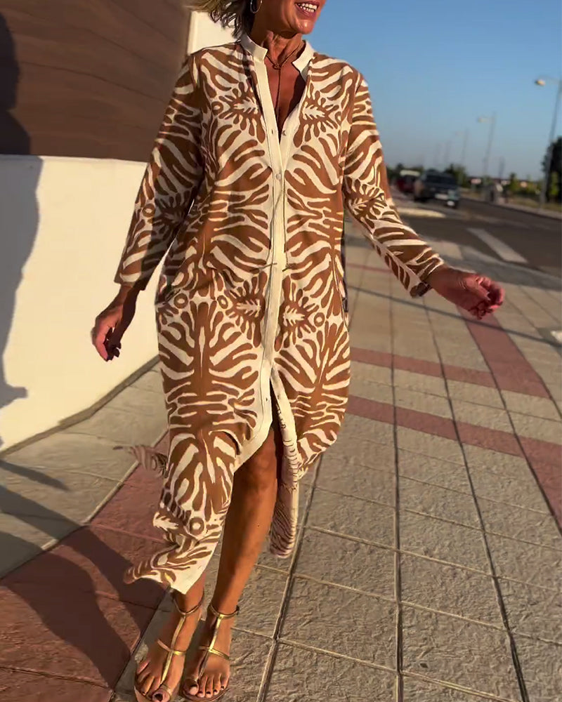 Long sleeve button print dress