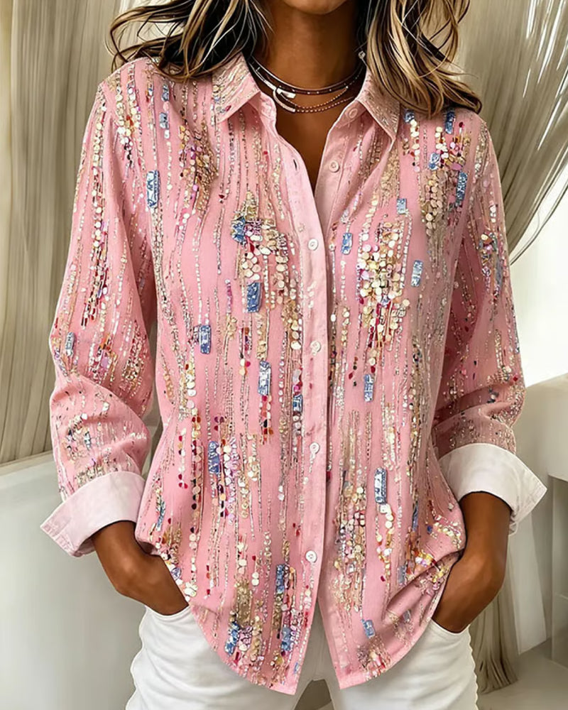 Colorful Lapel Long Sleeve Shirt