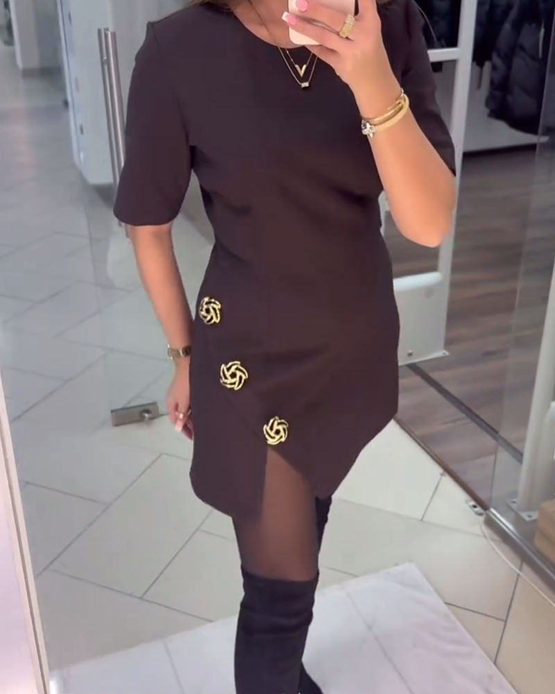 3d Floral Solid Color Straight Dress