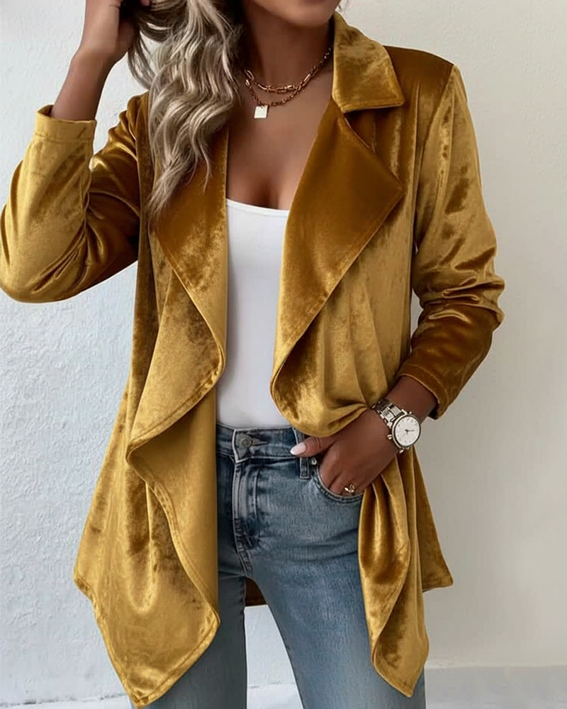 Irregular Suit Collar Velvet Coat