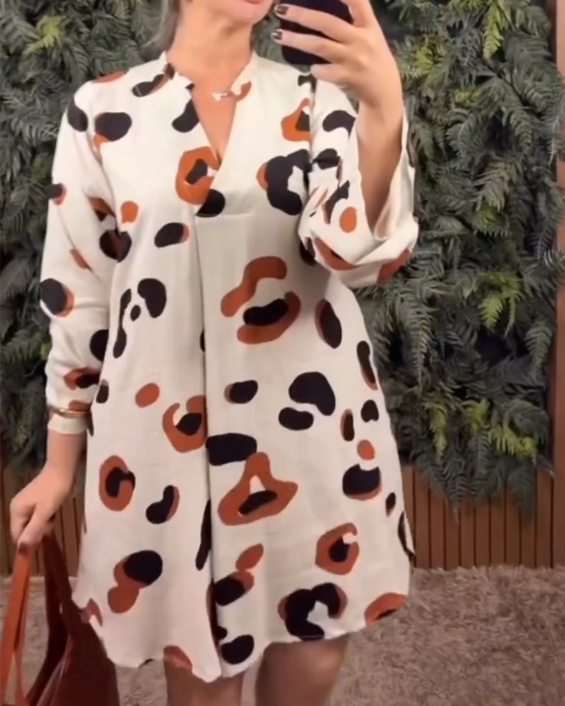 Printed Long Sleeve Loose Dress