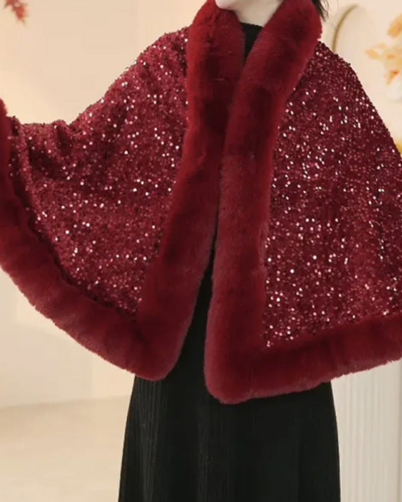 🔥New arrivals offer-Women's Elegant Faux Fur Sequined Shawl Wrap