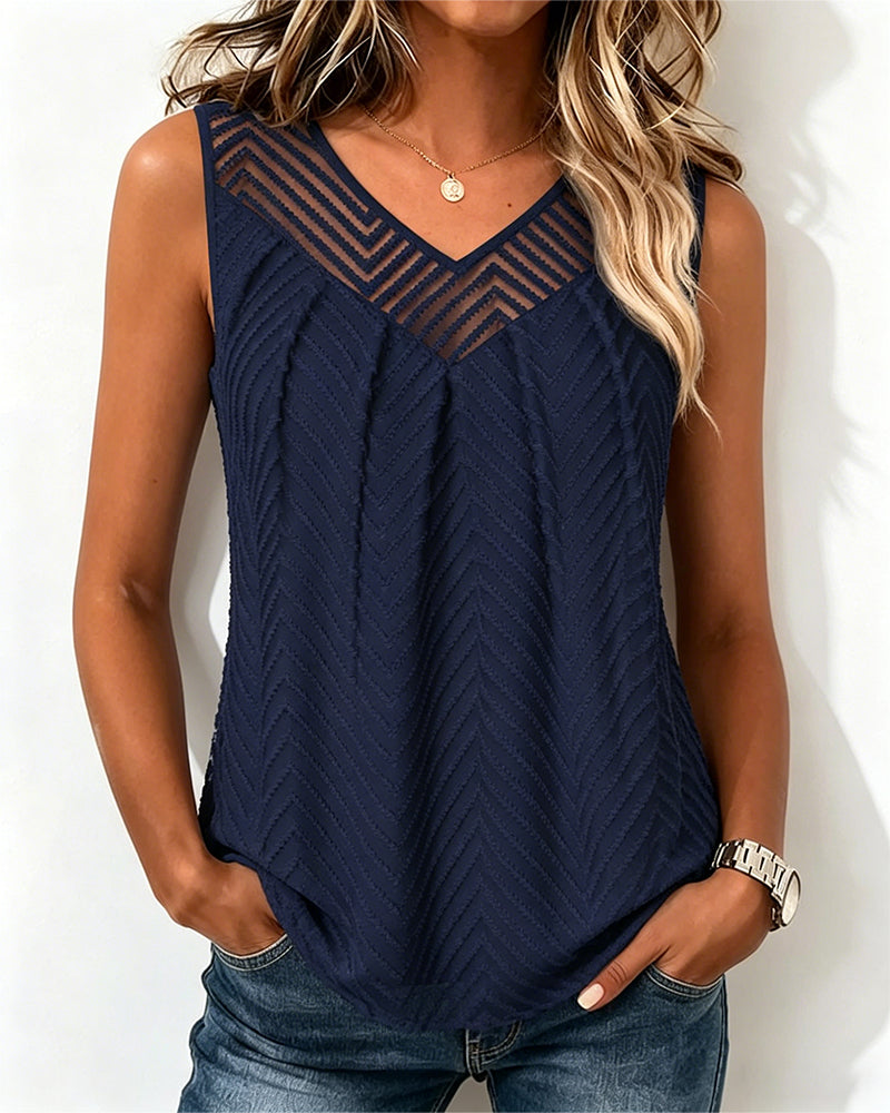 V-Neck See-Through Mesh Tank Top