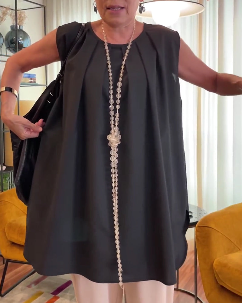 Pleated Sleeveless Loose Tank Top