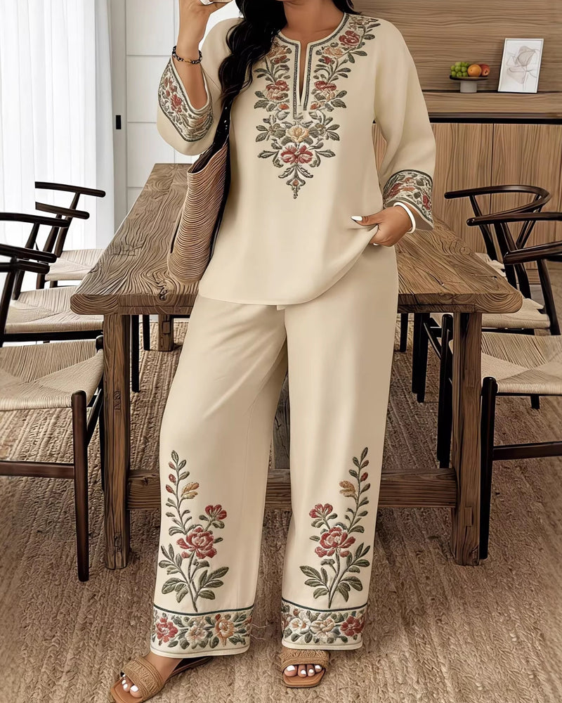Flower Long Sleeve Ethnic Style Set