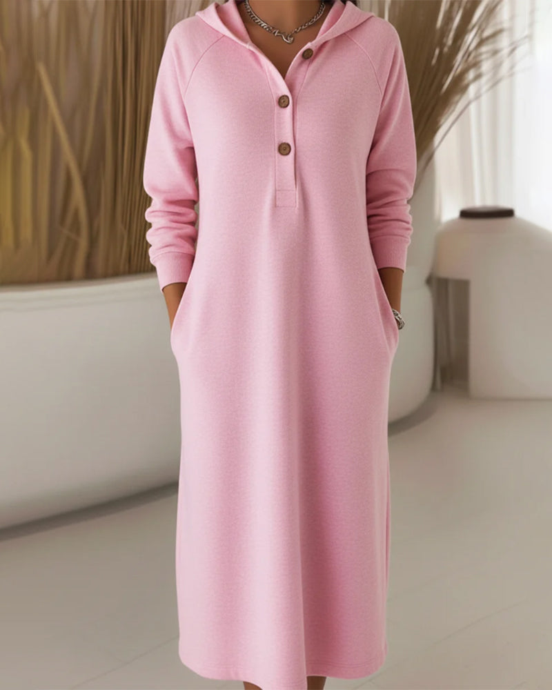 Long-Sleeved Hooded Loose Casual Dress