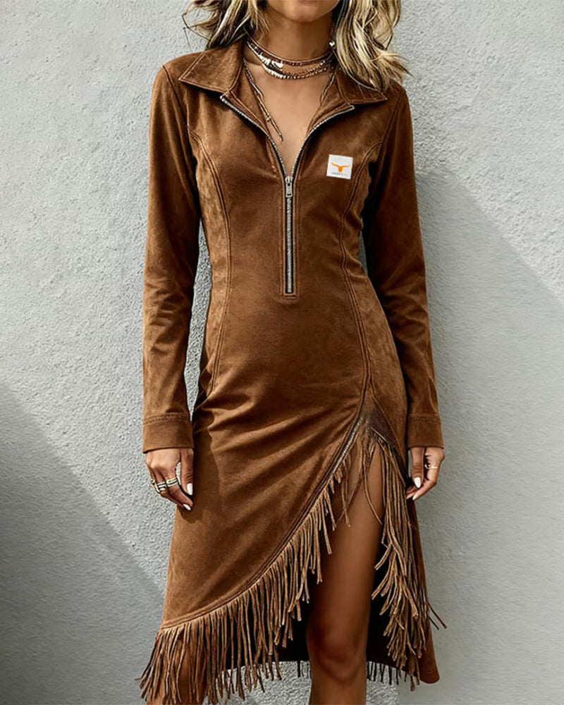 Irregular Tassel Half-Zip Dress